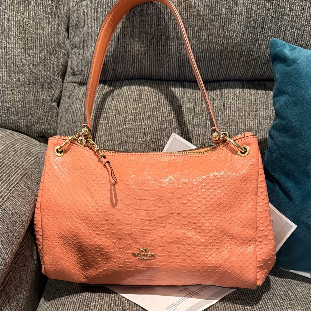 Coach soft snake leather Peach pink Bag hobo with coa gold hangtag purse - Picture 13 of 16